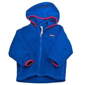 Patagonia Baby Synchilla Fleece Hoodie Blue Red Trim 2T Full Zip Outdoor Winter
